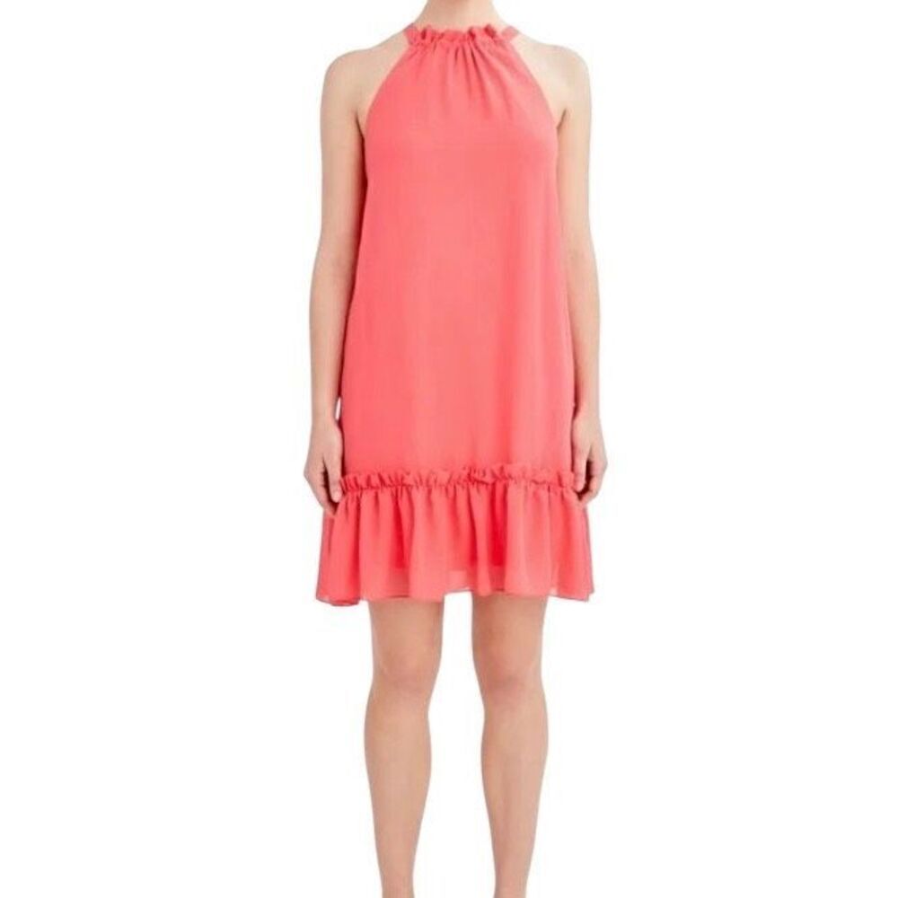 BCBG Paris, women’s chiffon orange halter mini dress size ￼medium